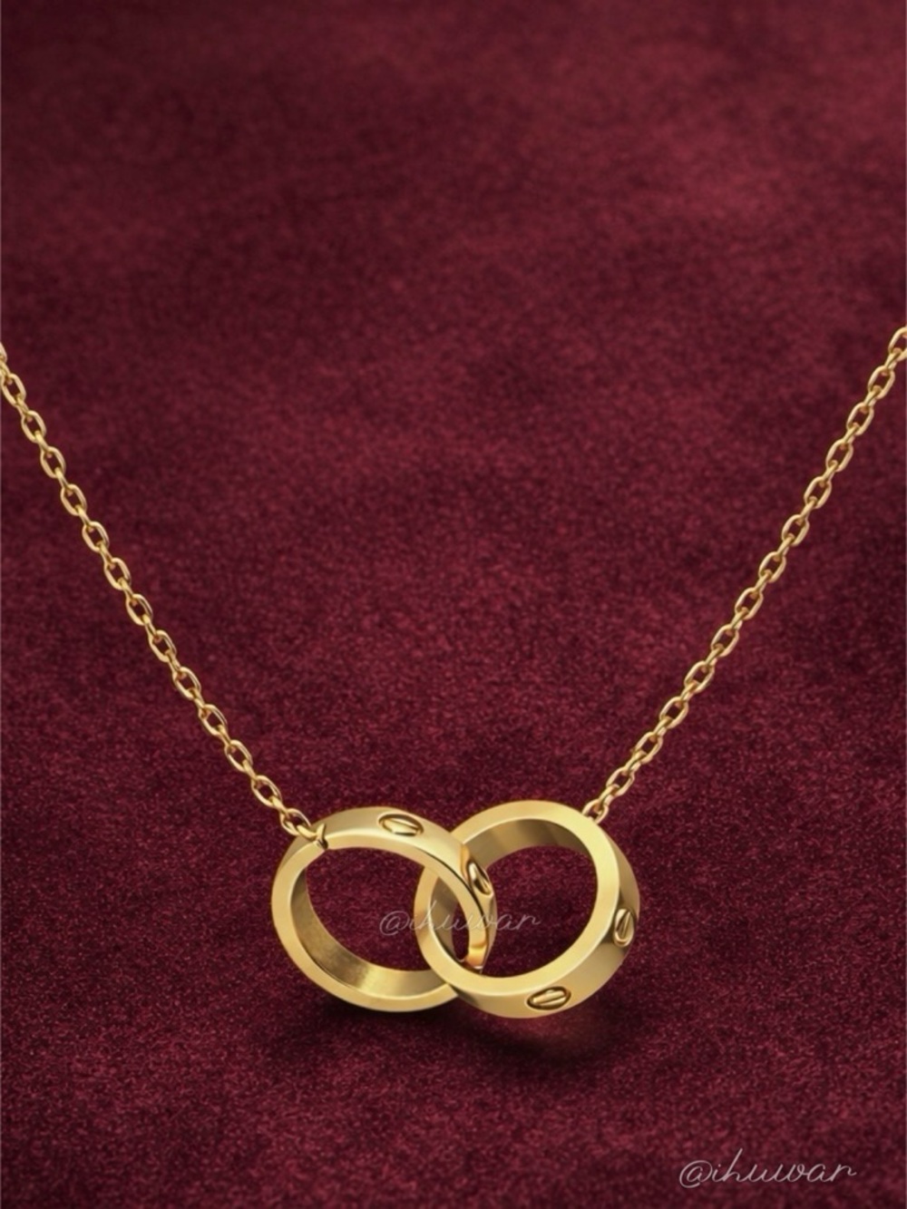 18K Gold Plated Interlocking Double Ring Necklace - Screw Motif Necklace